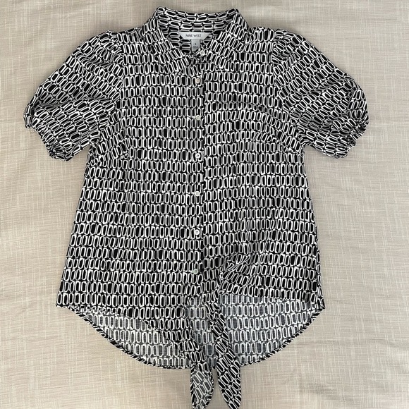 Nine West Vintage Y2K Black And White Academia Button Down Blouse Maximalism - Picture 5 of 10